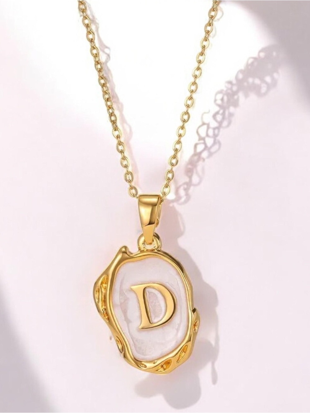 “D” Gold Plated Oceanus Oyster Shell Initial Necklace